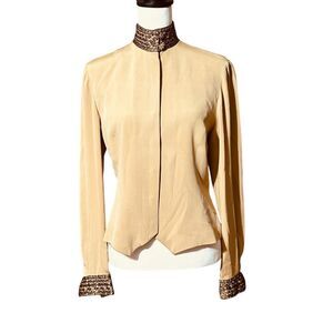 Dana Buchman Silk Beige and Metallic Blouse Sz 2